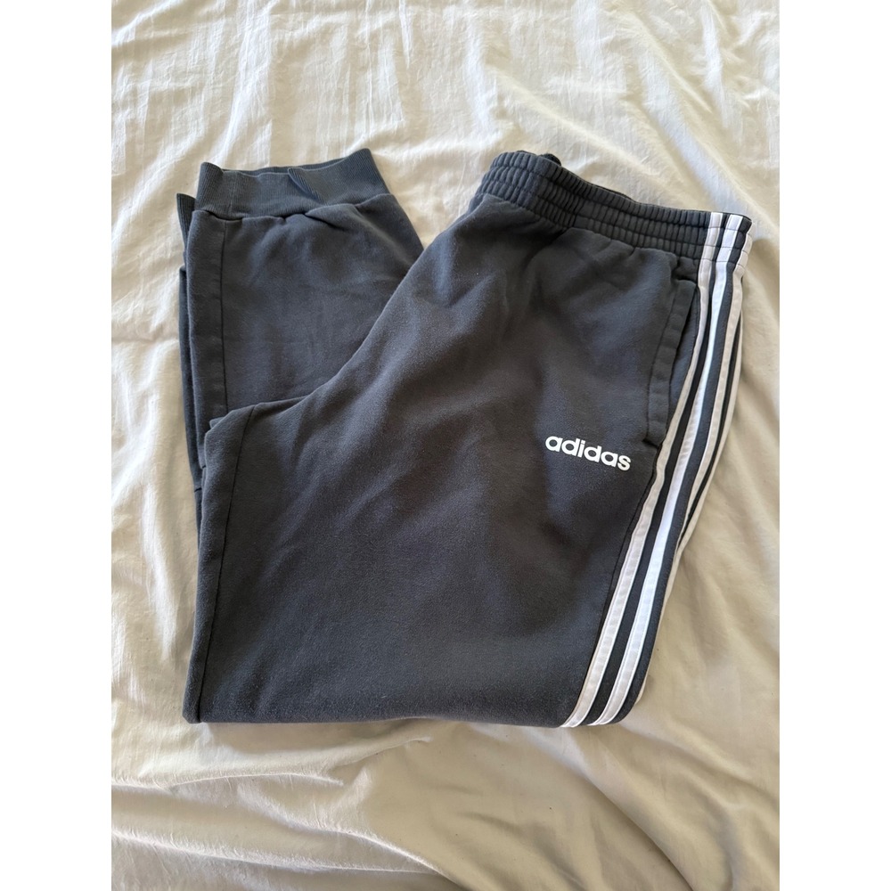 Adidas Essentials 3 Stripe Fleece Jogger‎ Sweatpants Gray Mens XL Athletic